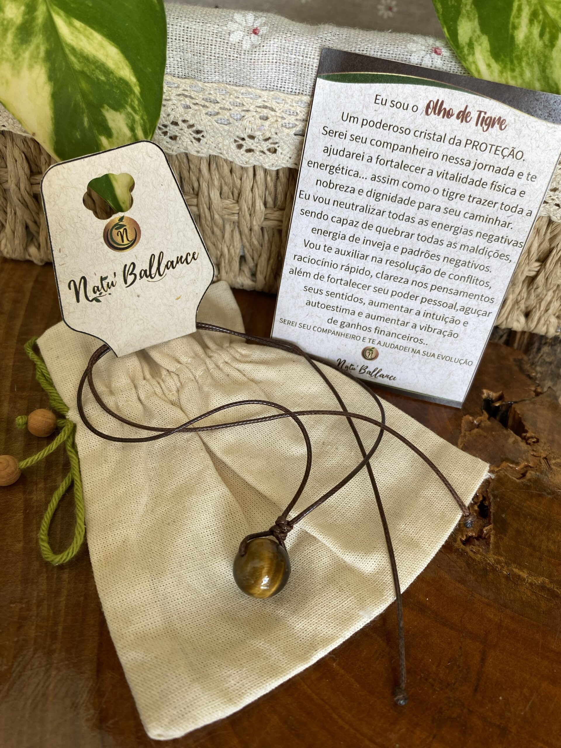 Colar Amuleto Esfera Olho de Tigre